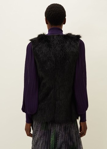 Phase Eight Ella Longline Reversible Faux Fur Gilet Coats Black USA | 0681745-DJ